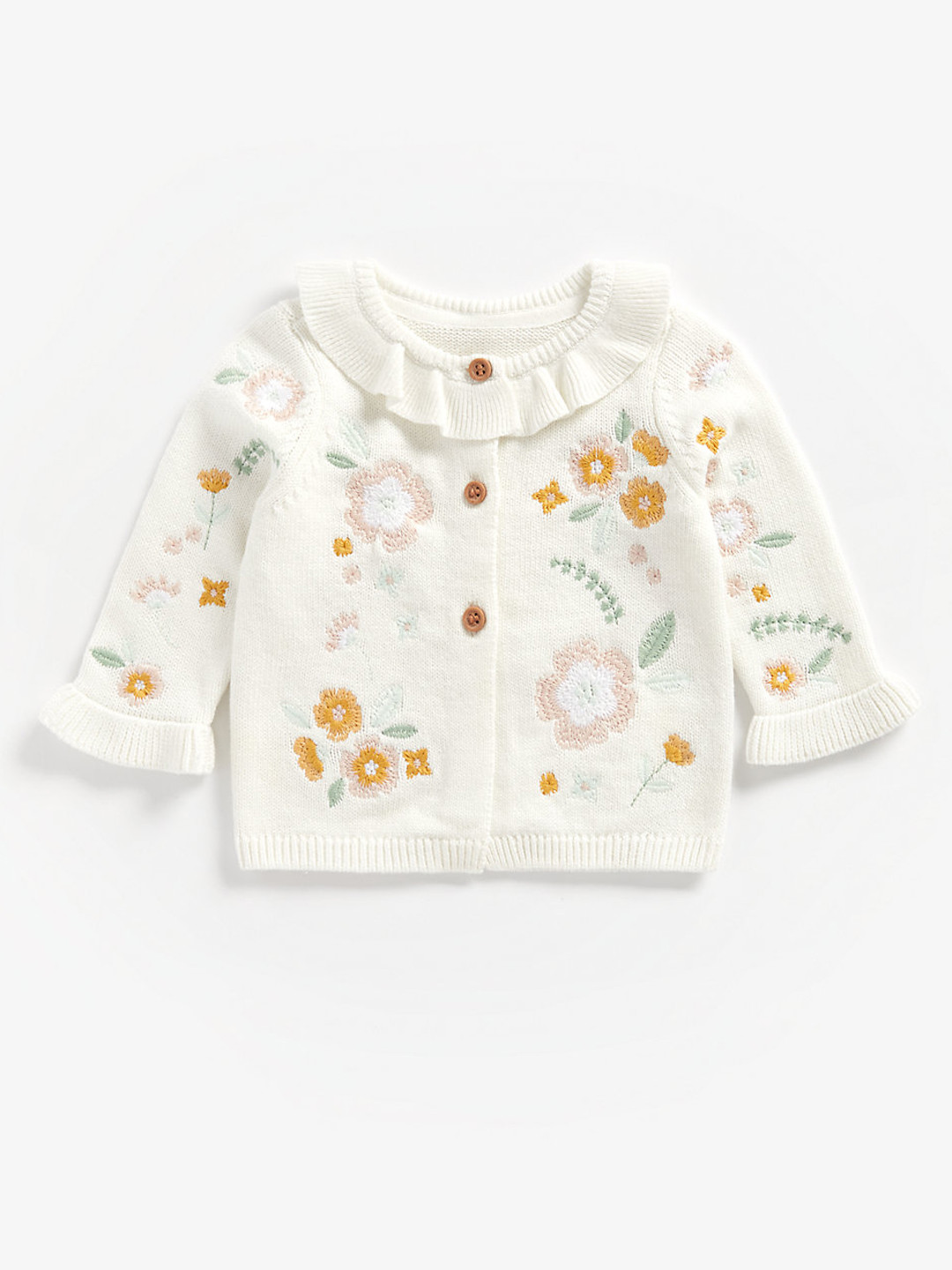 mothercare Infant Girls White Floral Pure Cotton Cardigan with Embroidered Detail