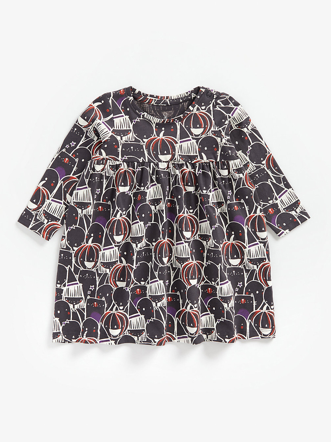 mothercare Grey & White Pure Cotton Printed Empire Dress