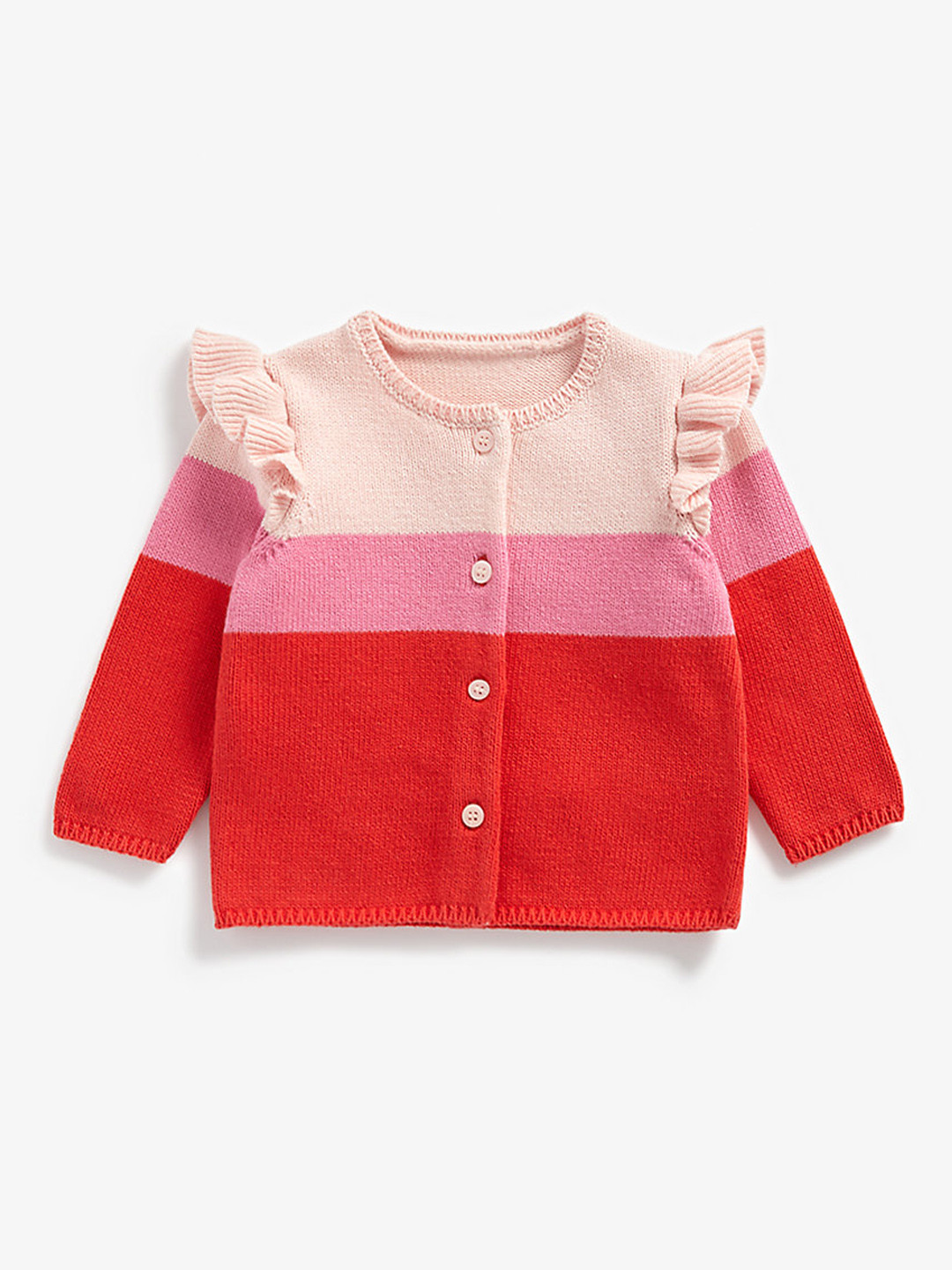 mothercare Girls Red & Pink Combed Cotton Colourblocked Cardigan