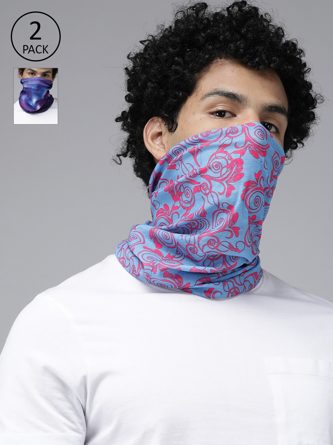 Roadster Unisex Pack Of 2 Blue & Red Printed Neck Gaiters