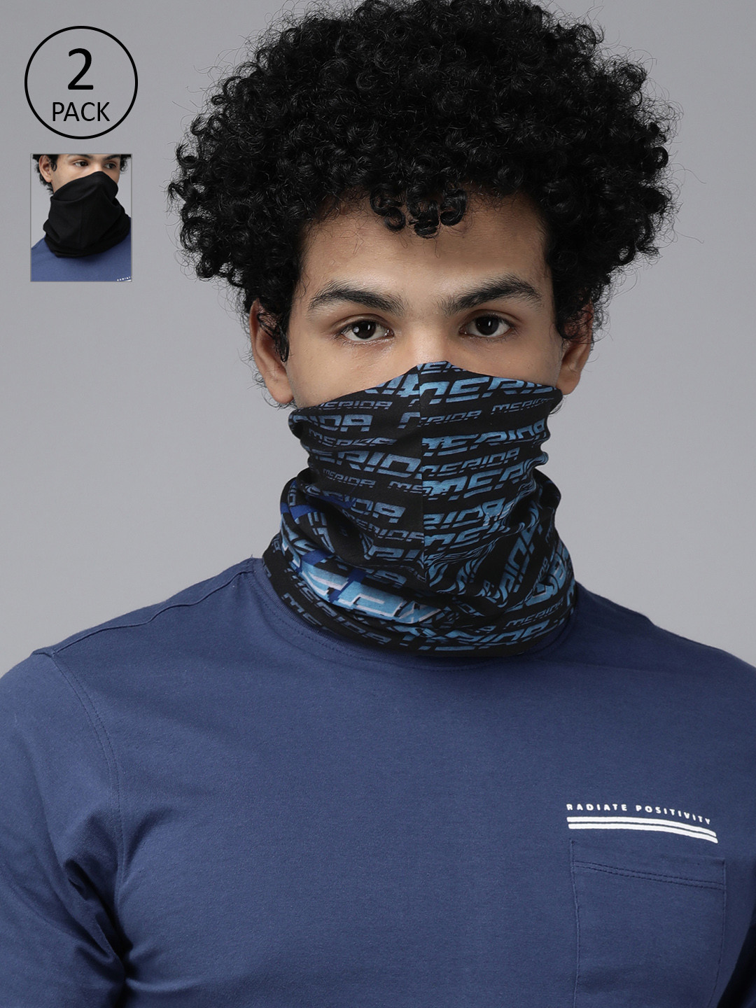 Roadster Unisex Pack Of 2 Black & Blue Printed Neck Gaiters