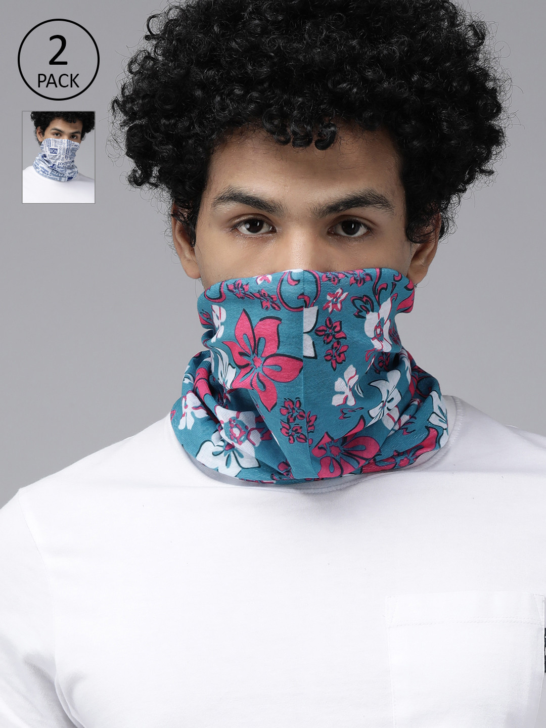 Roadster Unisex Pack Of 2 White & Blue Printed Neck Gaiters