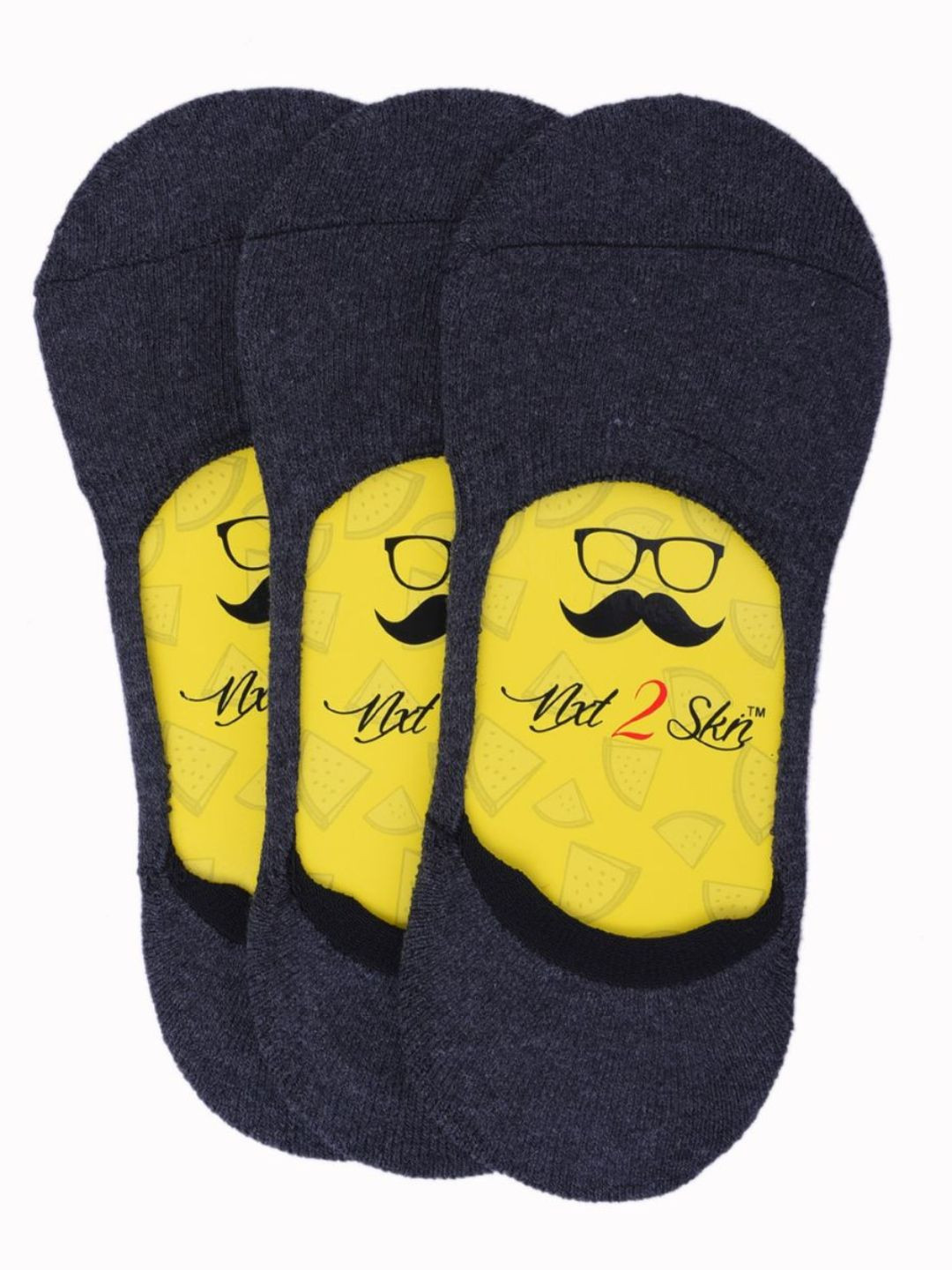 N2S NEXT2SKIN Men Pack Of 3 Charcoal Grey Solid Turkish Cotton Shoe Liners