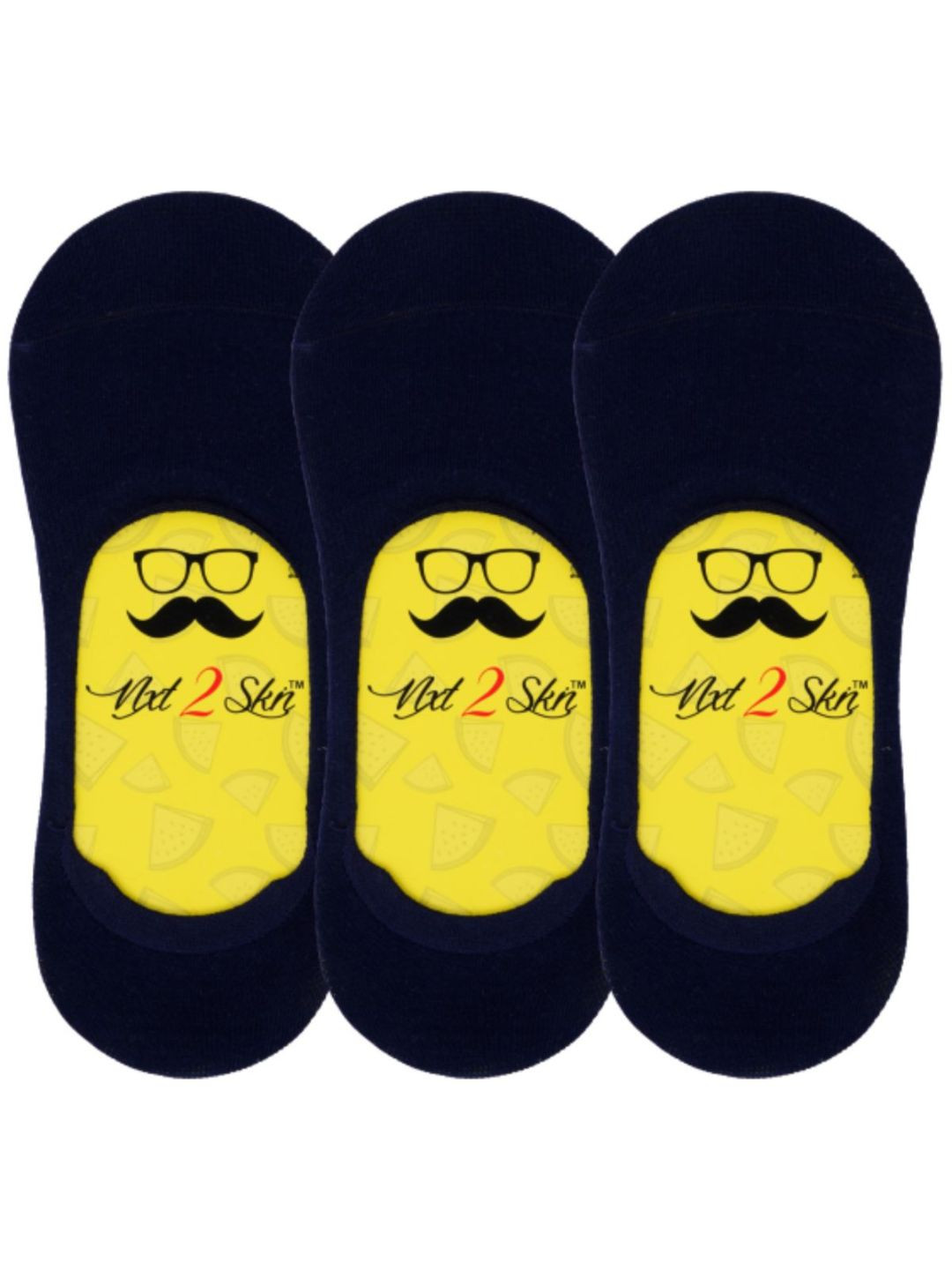 N2S NEXT2SKIN Men Pack Of 3 Navy-Blue Solid Cotton Hidden Loafer No Shoe Invisible Shoe-Liners