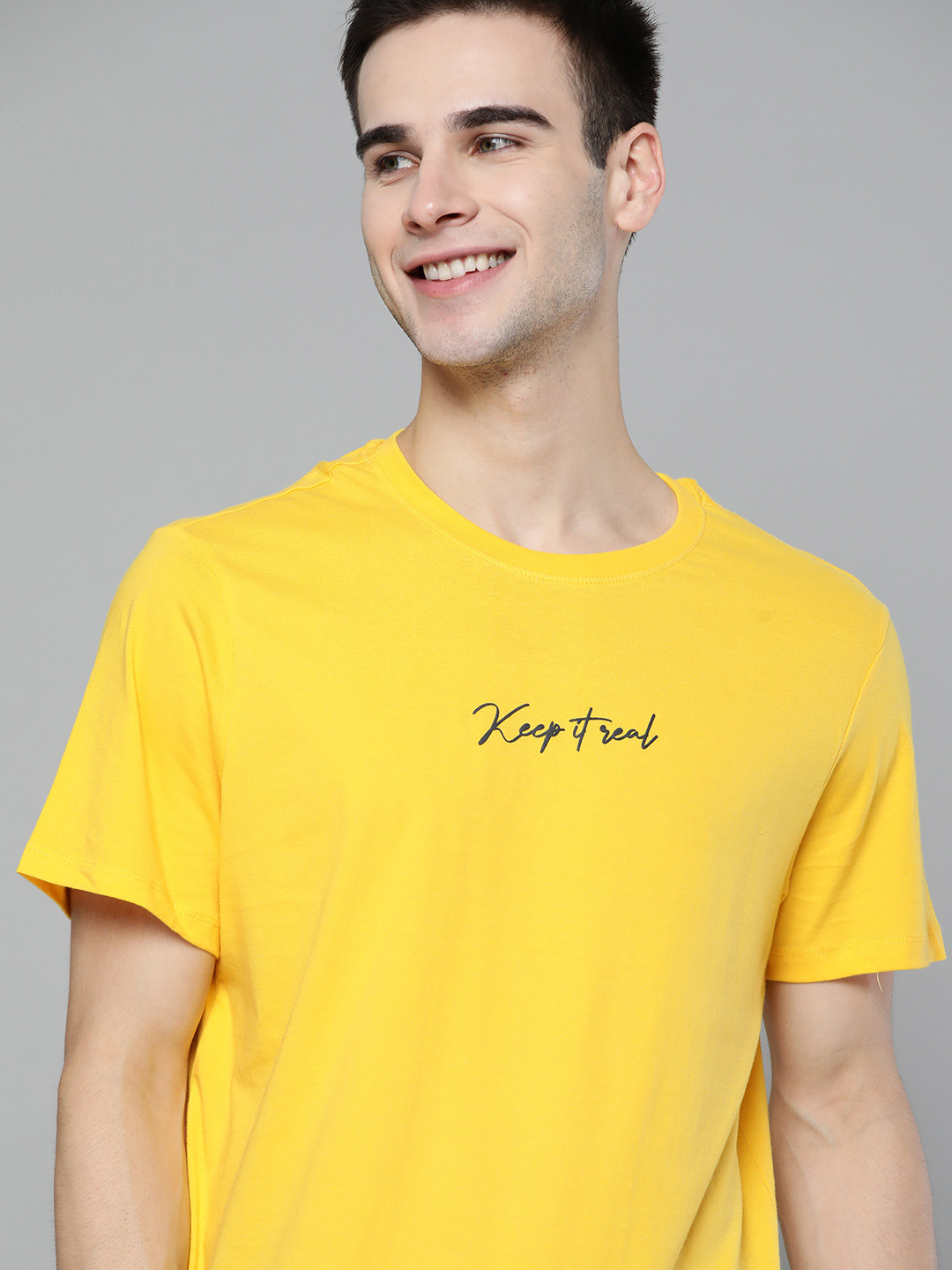 Mast & Harbour Men Yellow Wardrobe Essentials Typography T-shirt