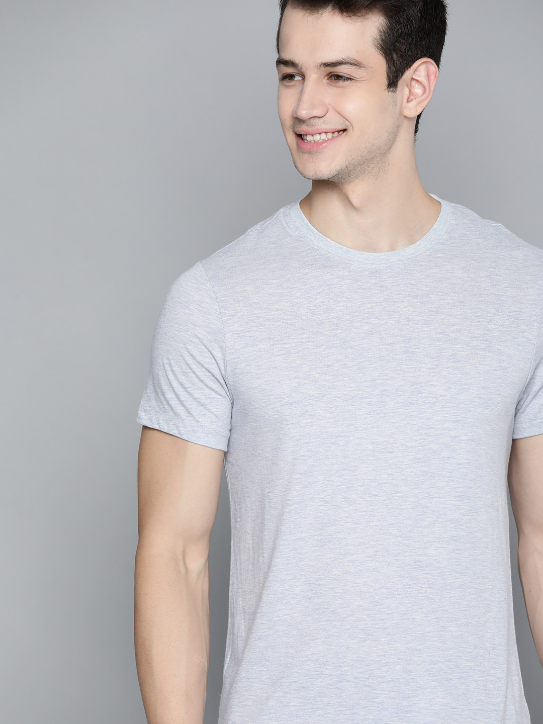 Mast & Harbour Men Blue Melange Effect Handcrafted T-shirt