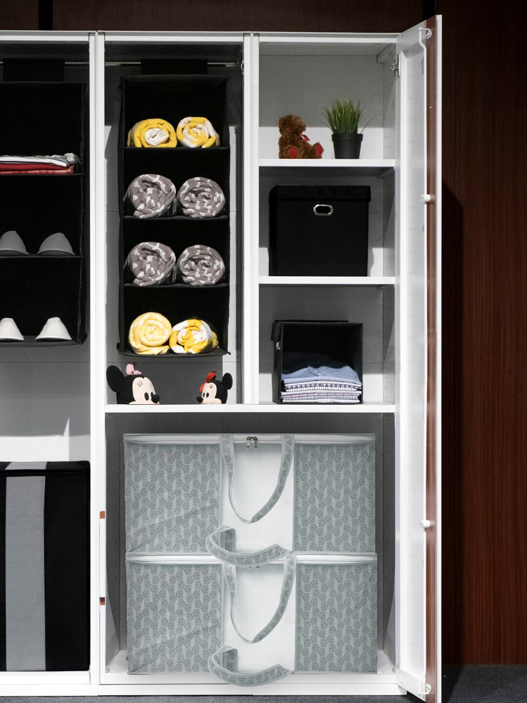 HOMESTRAP Set Of 6 Grey Printed Under Bed Organizers