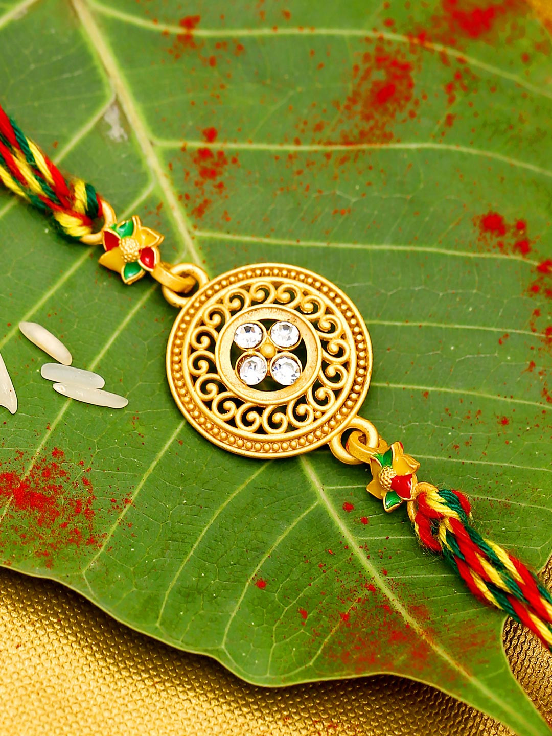 Stone Studded Designer Rakhi With Roli Chaawal Pack | Voylla Rakhi