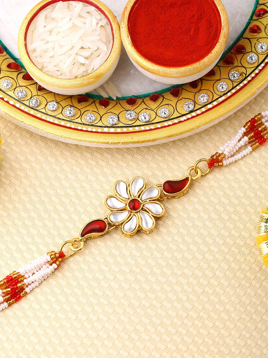 Voylla Green & Gold Designer Beaded Rakhi