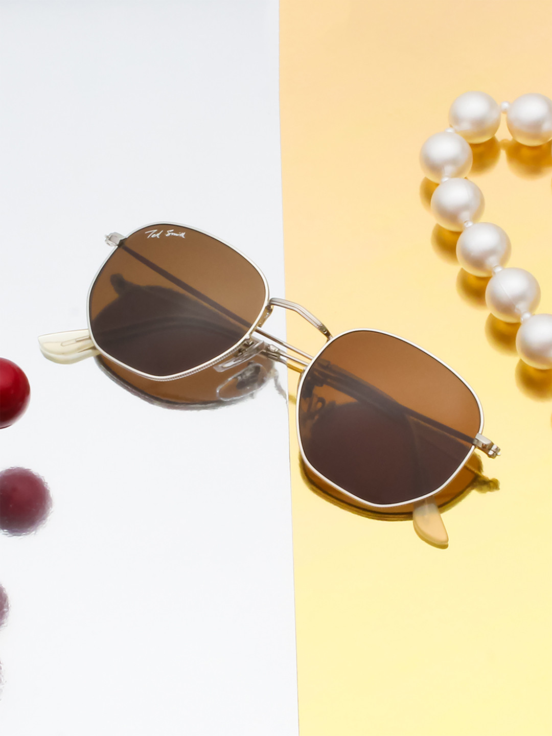 Ted Smith Unisex Brown Lens & Silver-Toned Square Sunglasses HEXON_C13