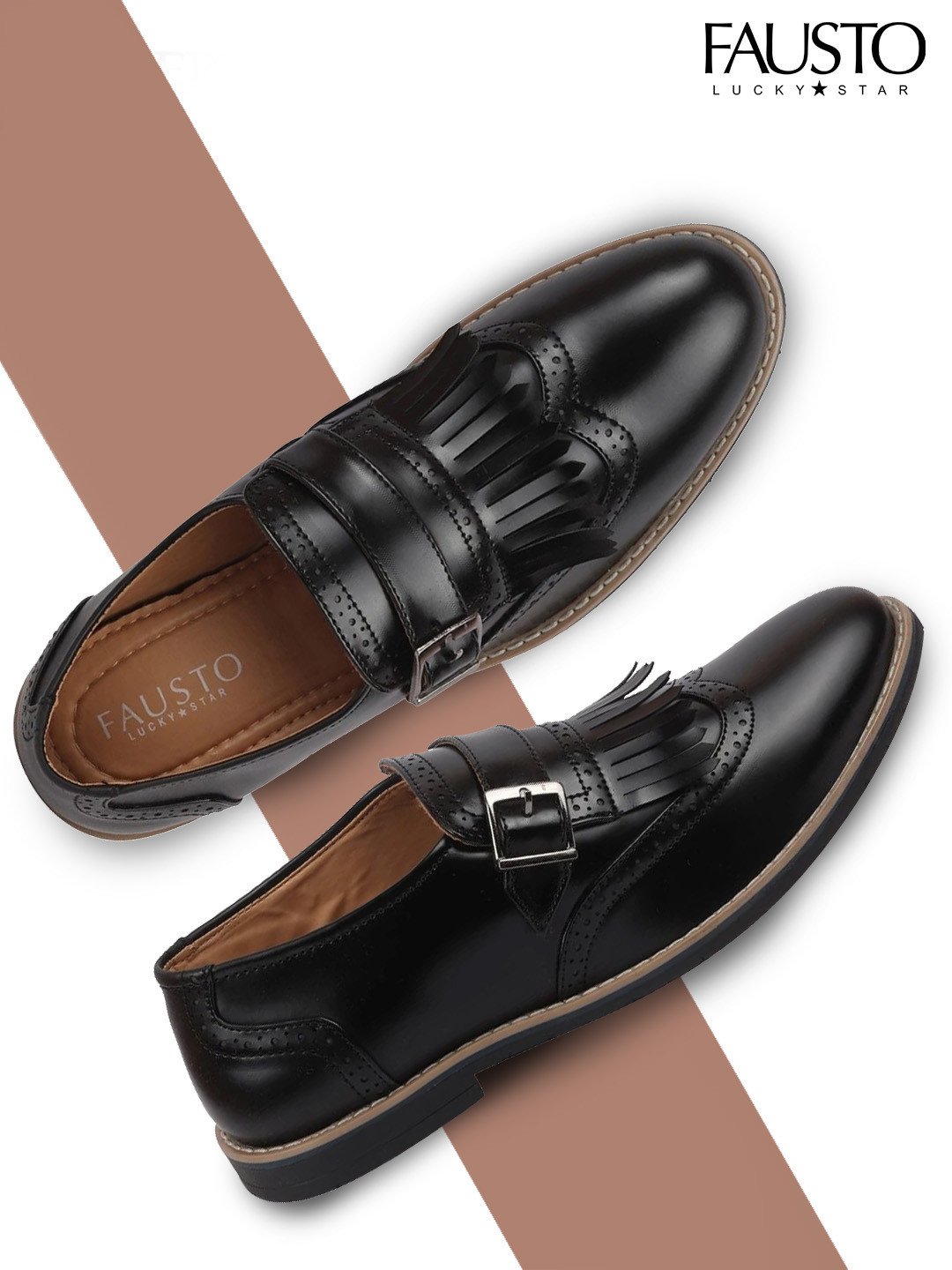 FAUSTO Men Black PU Monks