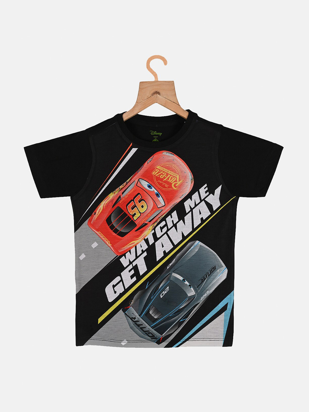 YK Disney Boys Black Cars Print Regular Fit T-shirt