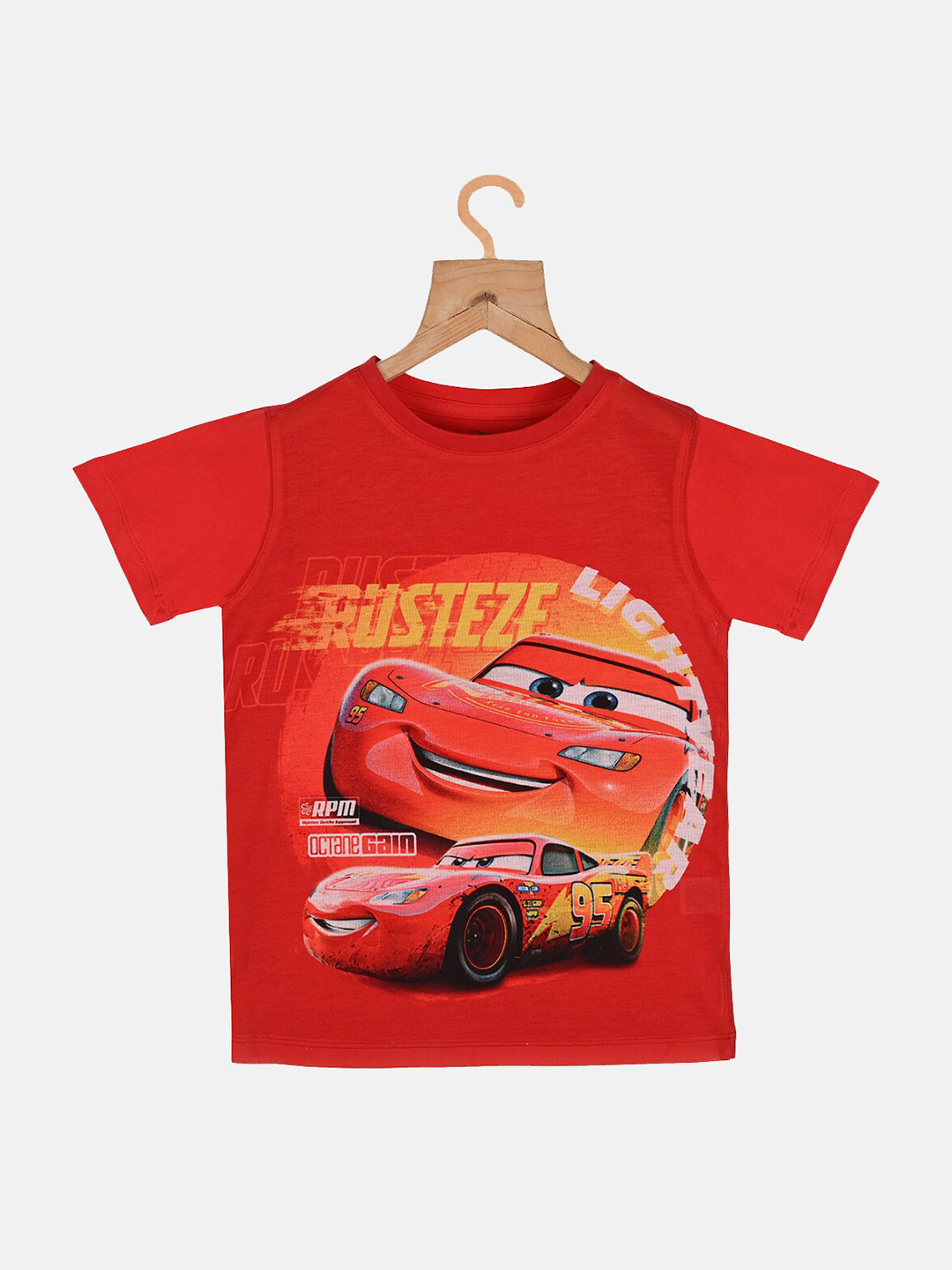 YK Disney Boys Red Cars Print Round Neck Short Sleeves T-shirt