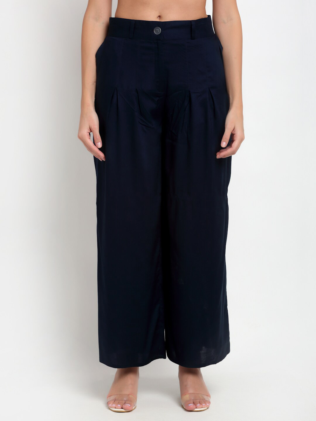 BLANC9 Women Navy Blue Knitted Palazzos