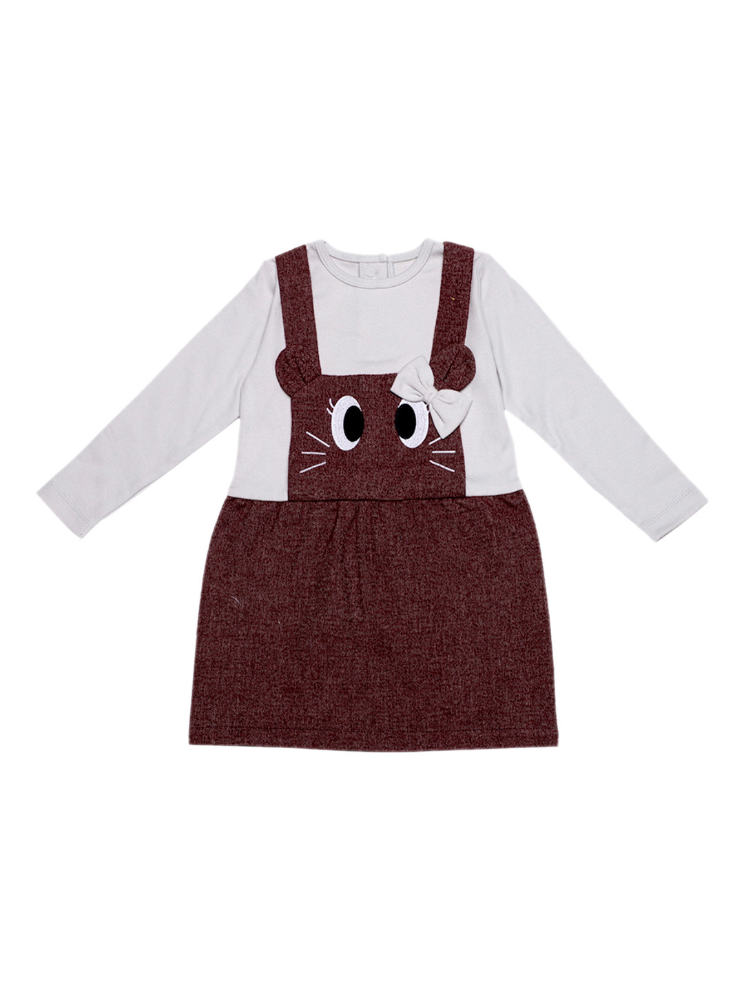 Nino Bambino Girls White & Brown Organic Cotton Pinafore Dress