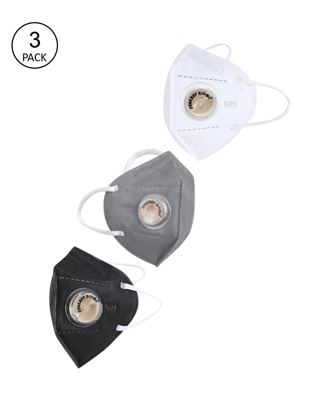 Action Unisex Pack Of 3 Solid 5-Ply Reusable N95 Masks With Respirator