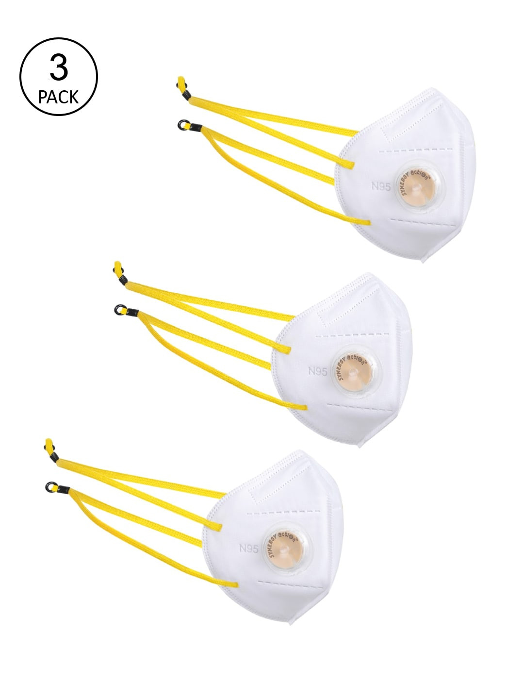 Action Unisex Pack Of 3 White Solid 5-Ply Reusable N95 Masks