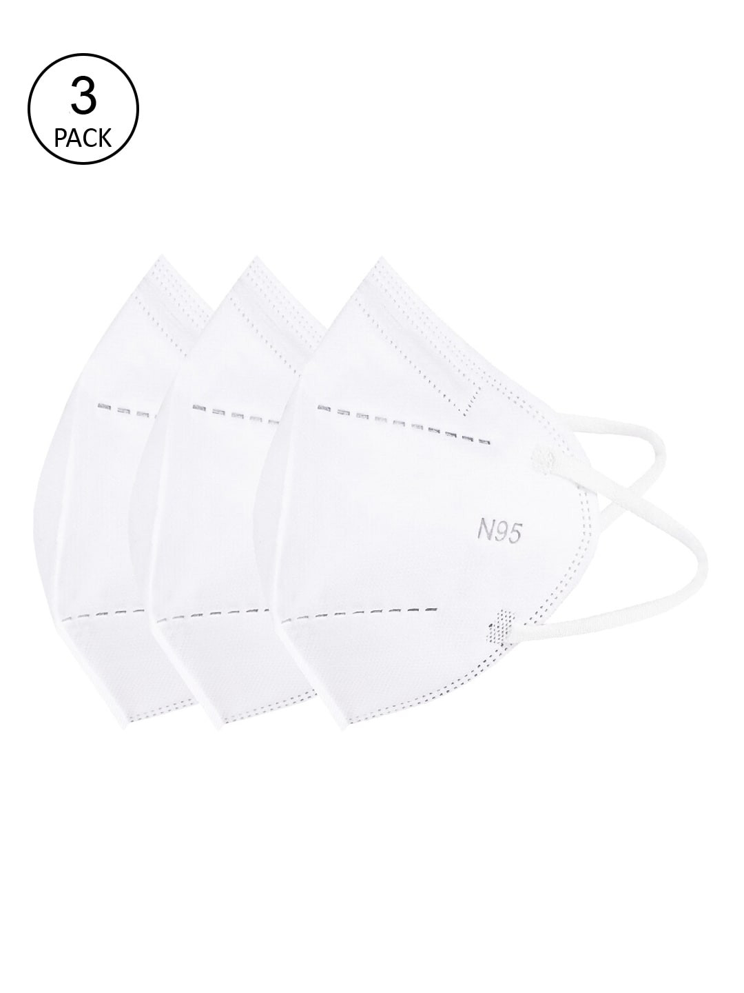Action Unisex Pack Of 3 White Solid 5-Ply Reusable N95 Masks