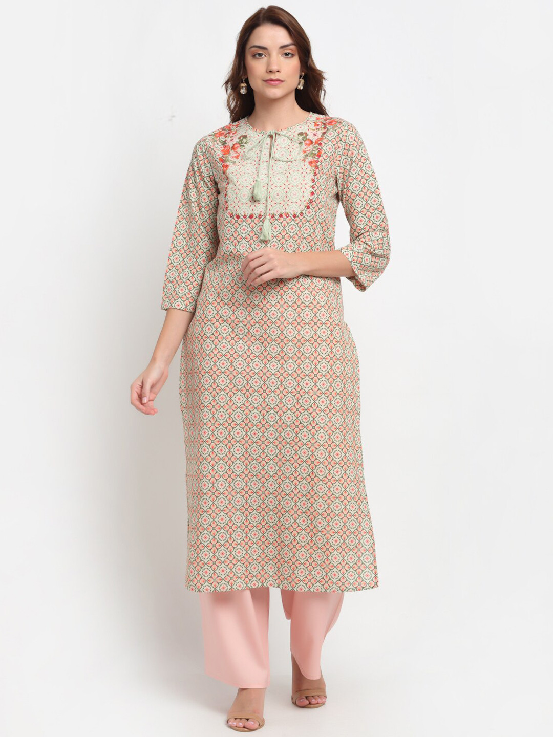 BLANC9 Green Printed Pure Cotton Kurti