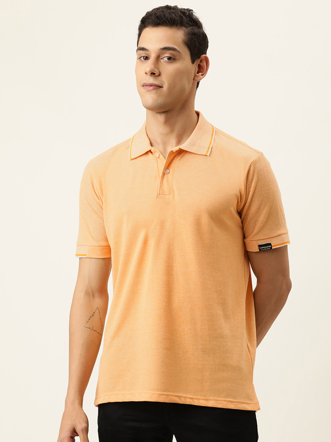 Campus Sutra Men Mustard Yellow Polo Collar Outdoor T-shirt