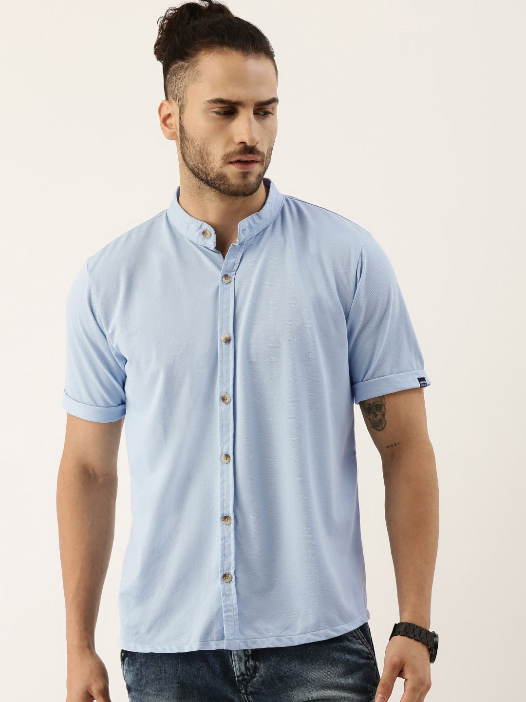 CAHOOT Men Blue Solid Cotton Casual Shirt