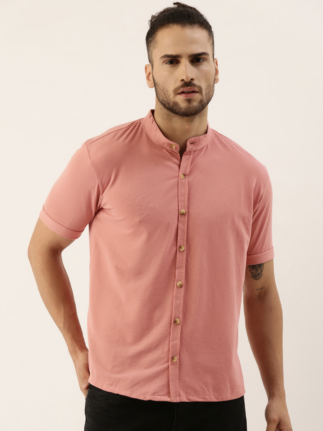 Campus Sutra Men Pink Solid Cotton Casual Shirt