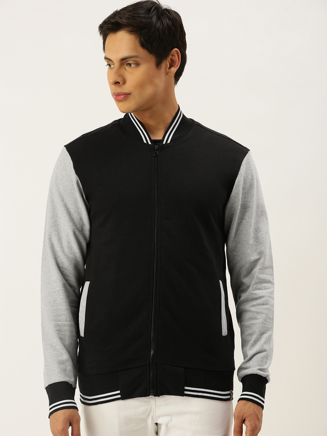 Campus Sutra Men Black Windcheater Varsity Jacket