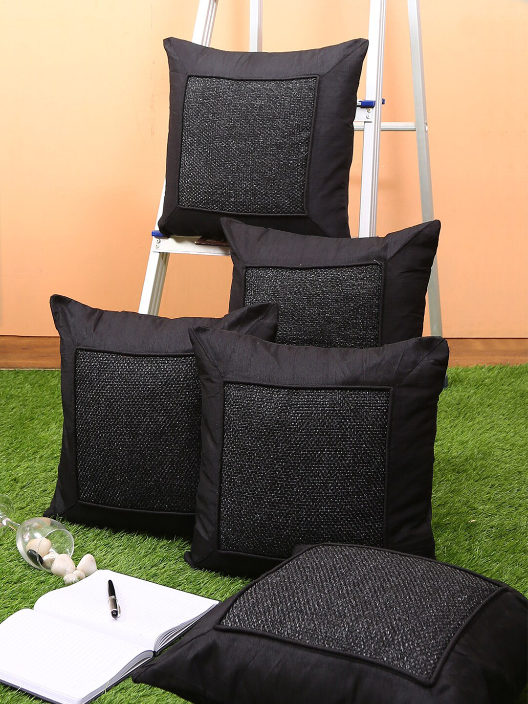 ROMEE Black Polyester Anti-Wrinkle 5 Piece Textured Square Cushion Covers -16x16In