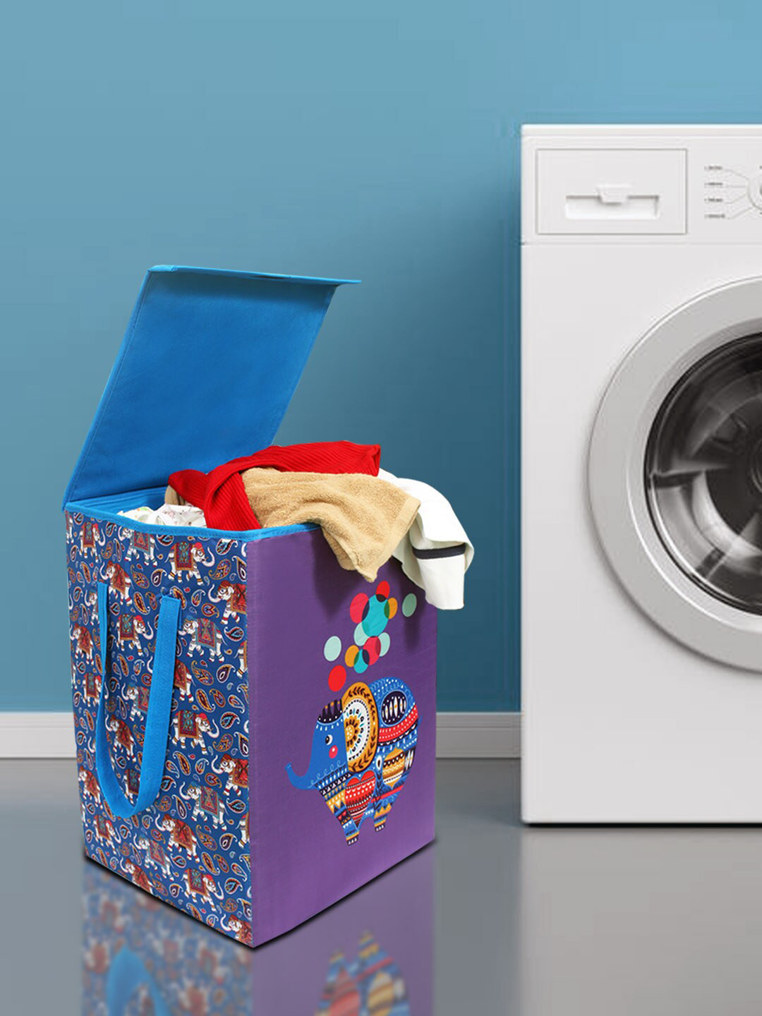 prettykrafts Purple Printed Laundry Bag with Lid & Handle