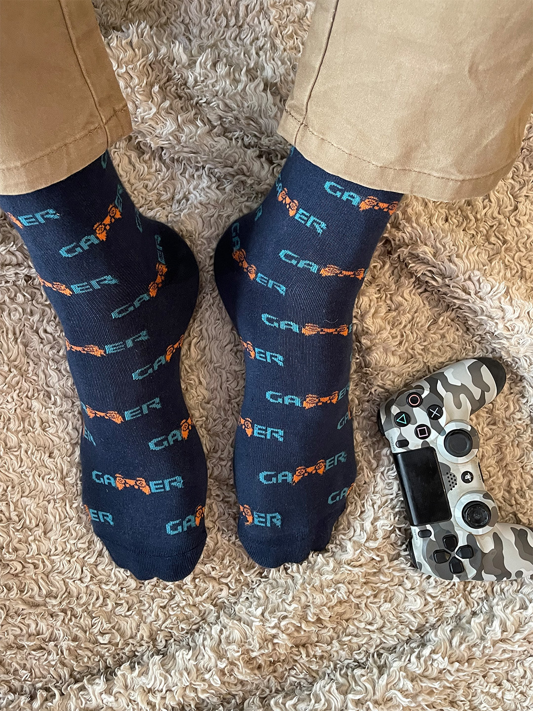 Mint & Oak Men Blue & Orange Printed Anti-Bacterial Calf-Length Socks