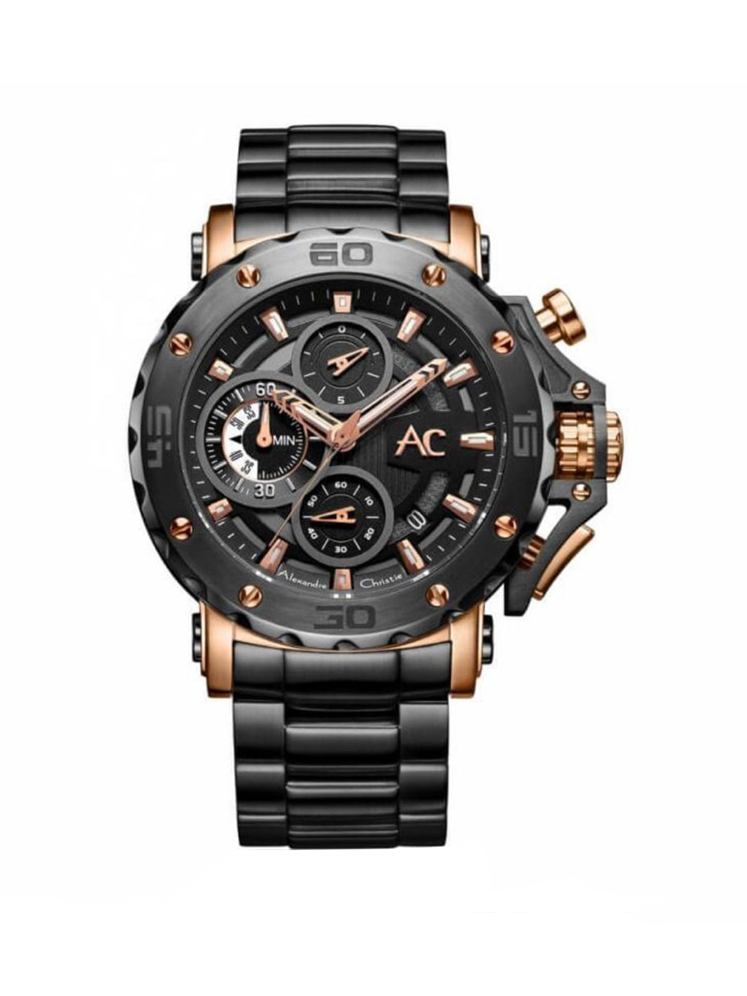 Alexandre Christie Men Black Dial Stainless Steel Bracelet Style Straps Analogue Watch