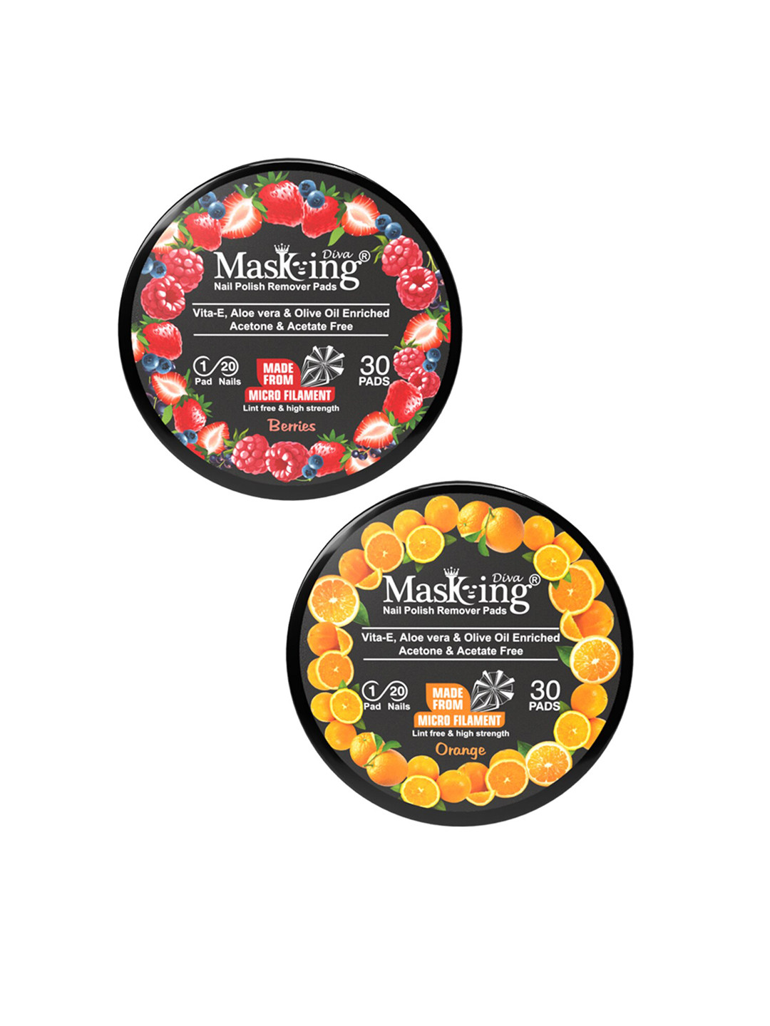 MasKing Set Of 2 Berries & Orange Nail Polish Remover Pads