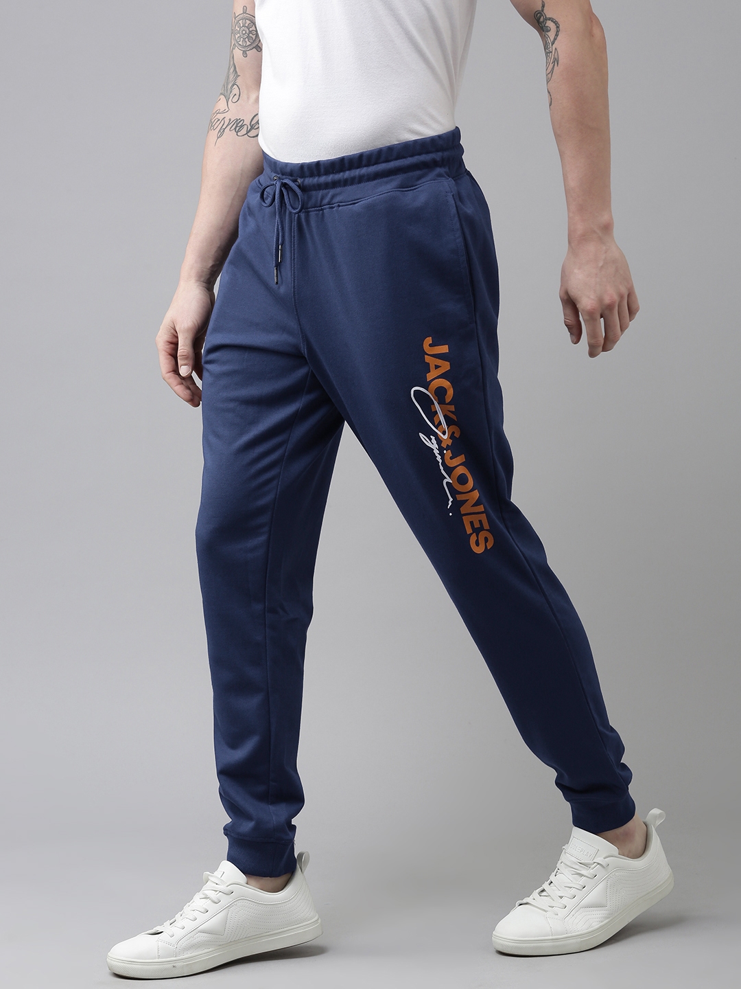 Jack Jones Dark Blue Brand Logo Printed Track Pants