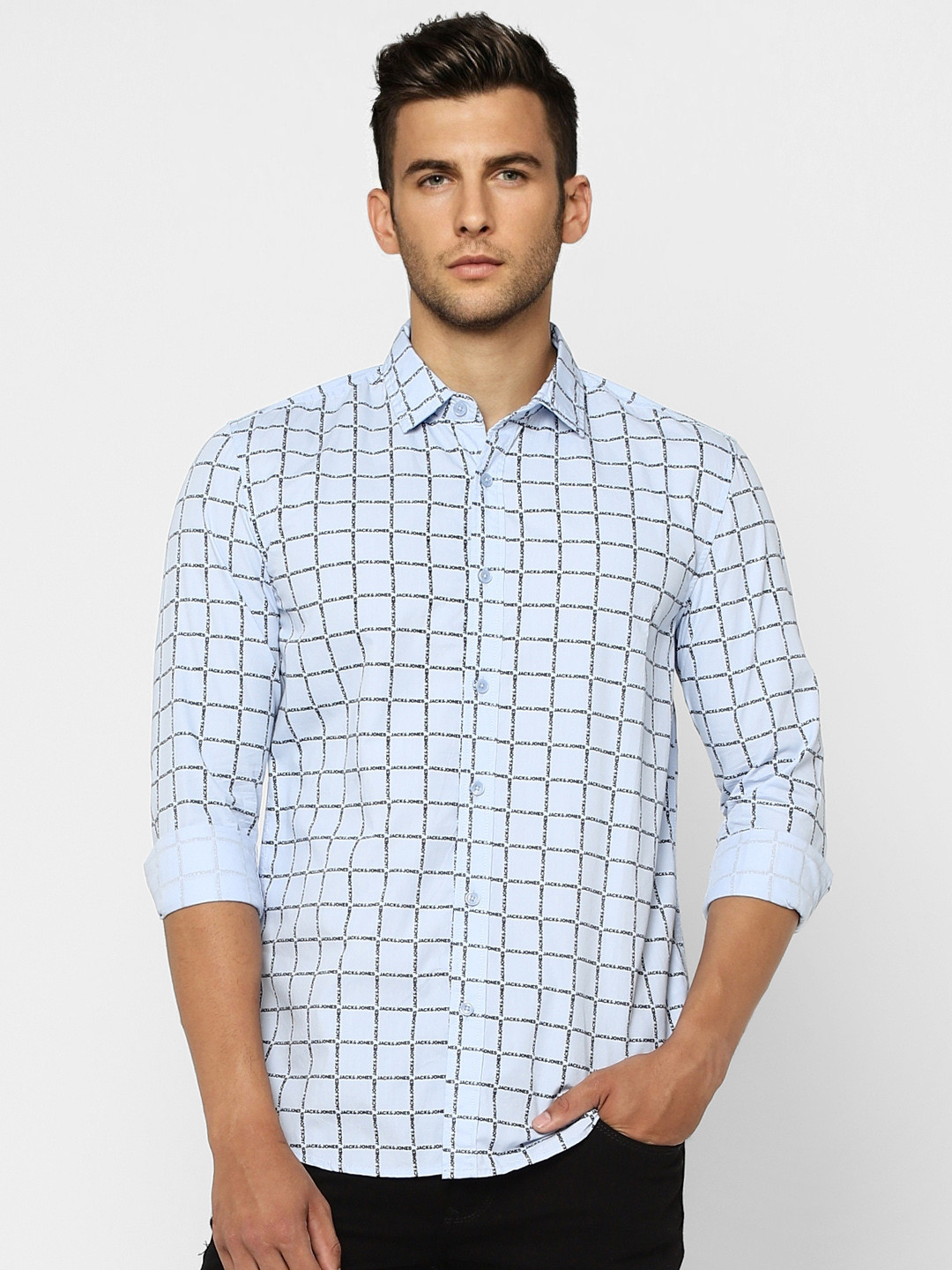 Jack & Jones Men Blue& Black Slim Fit Checked Casual Shirt