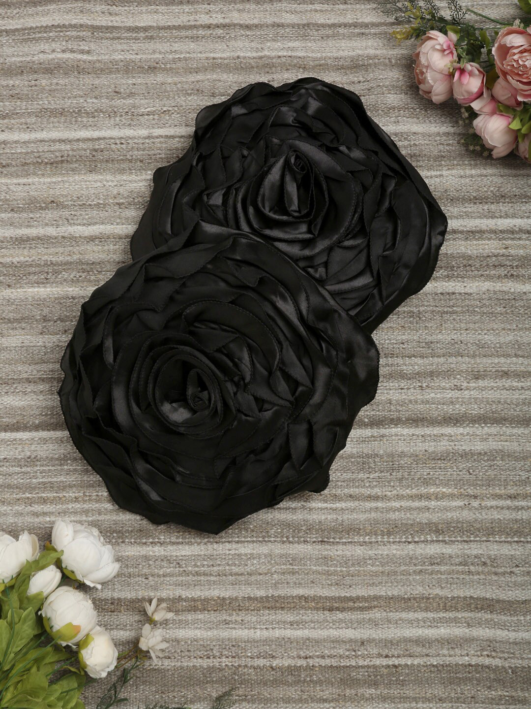 HOSTA HOMES Rose Flower Self Design Satin Washable 2 Pcs Cushion Covers - 16 x 16 In