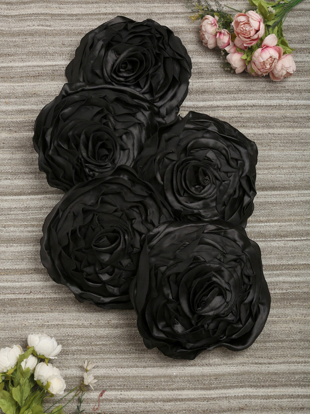 HOSTA HOMES Black Set of 5 Satin Round Cushion Covers