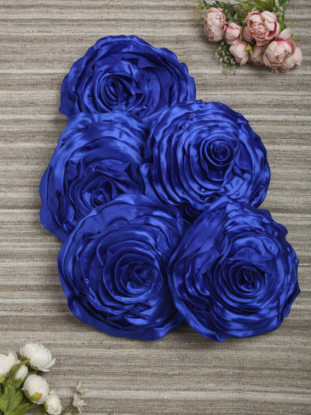 HOSTA HOMES Blue Set of 5 Satin Round Cushion Covers