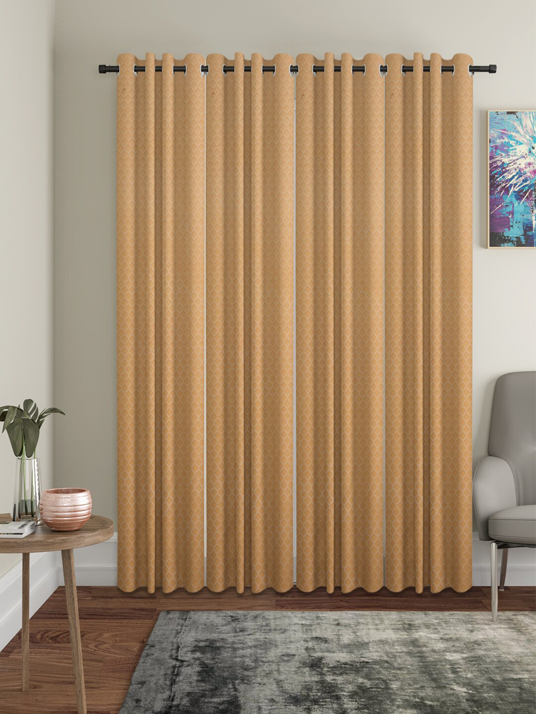 HOSTA HOMES Beige Set of 4 Geometric Door Curtain