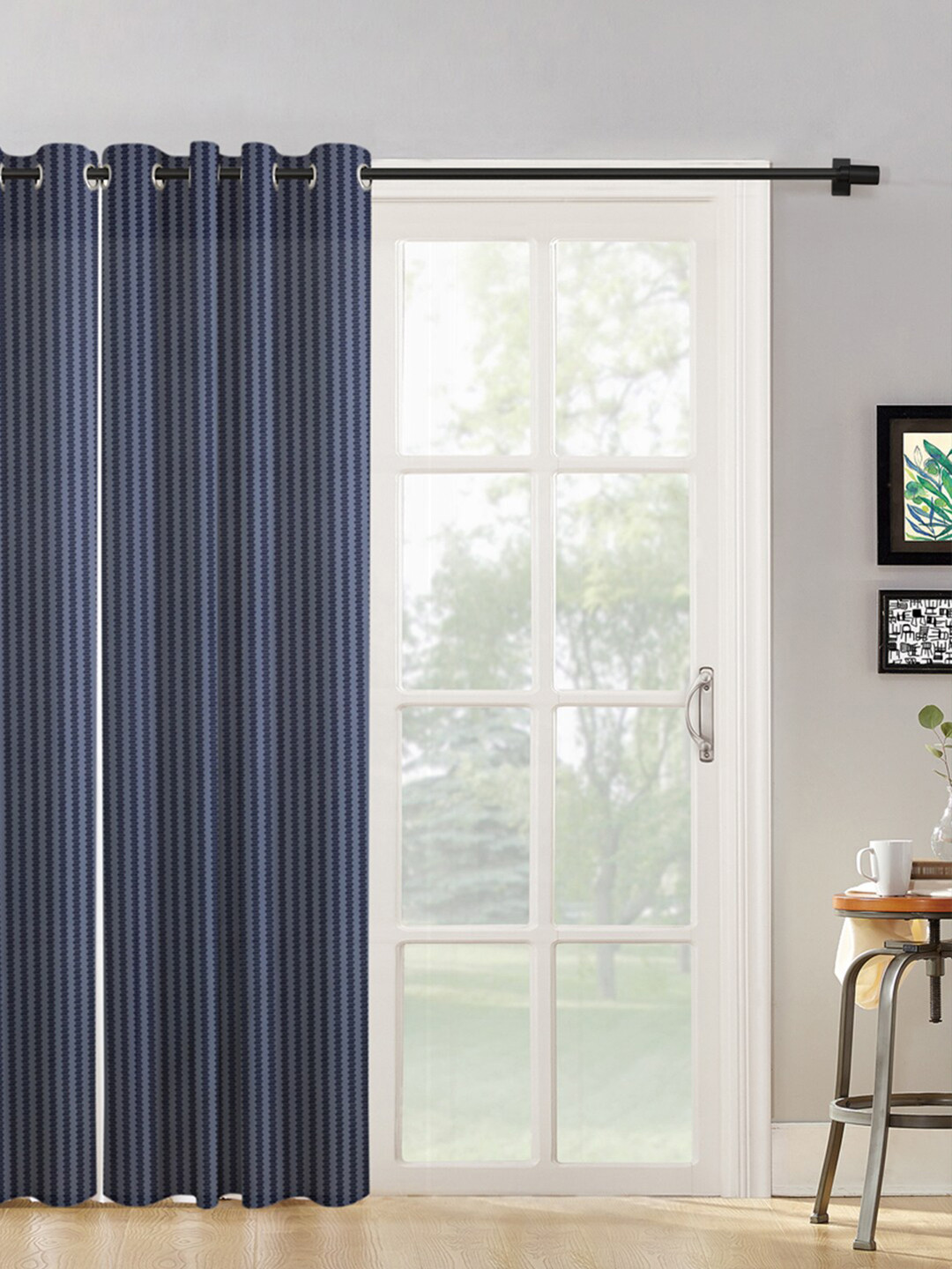HOSTA HOMES Navy Blue Geometric Long Door Curtain