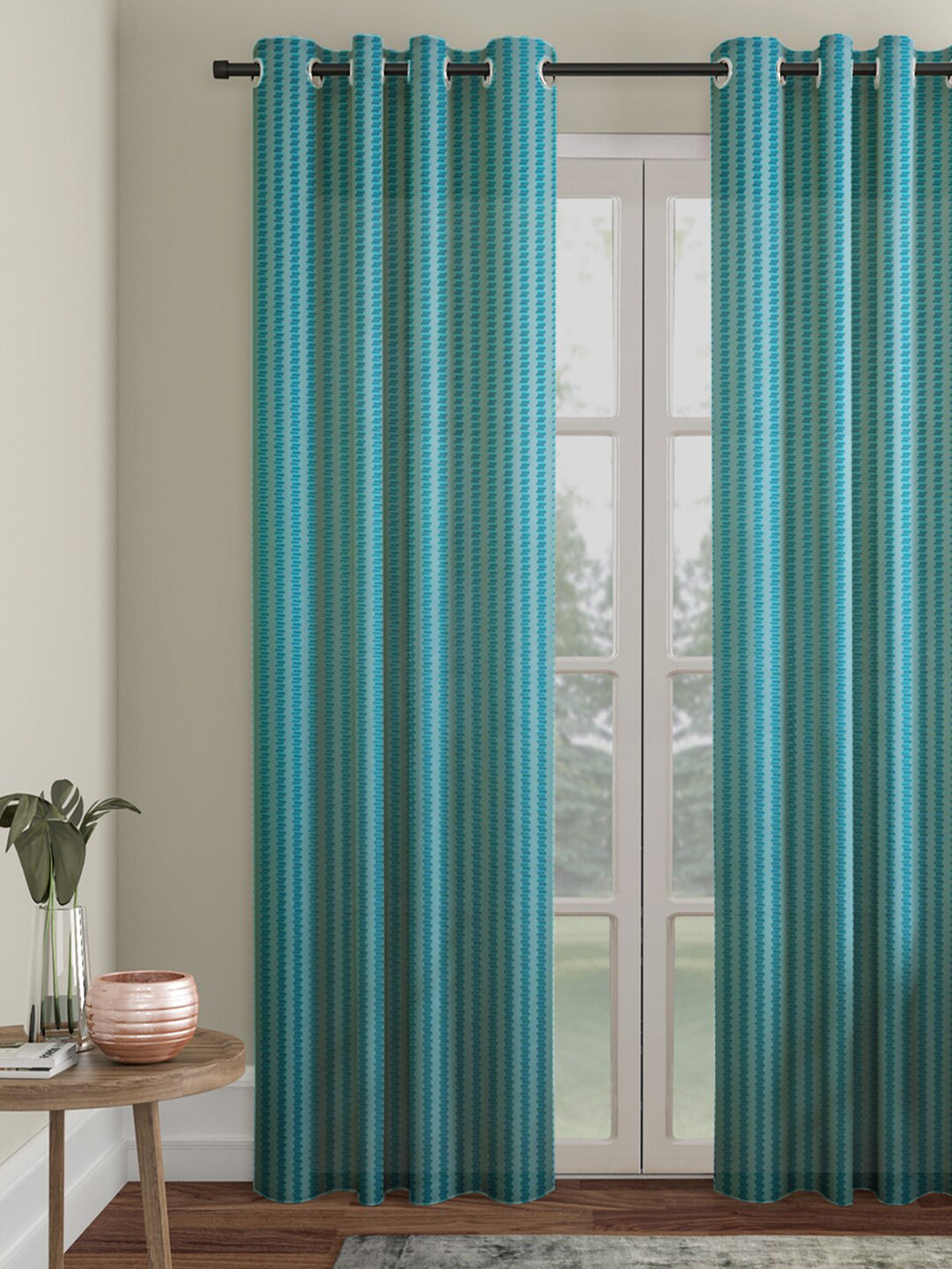 HOSTA HOMES Blue & Silver-Toned Geometric Door Curtain