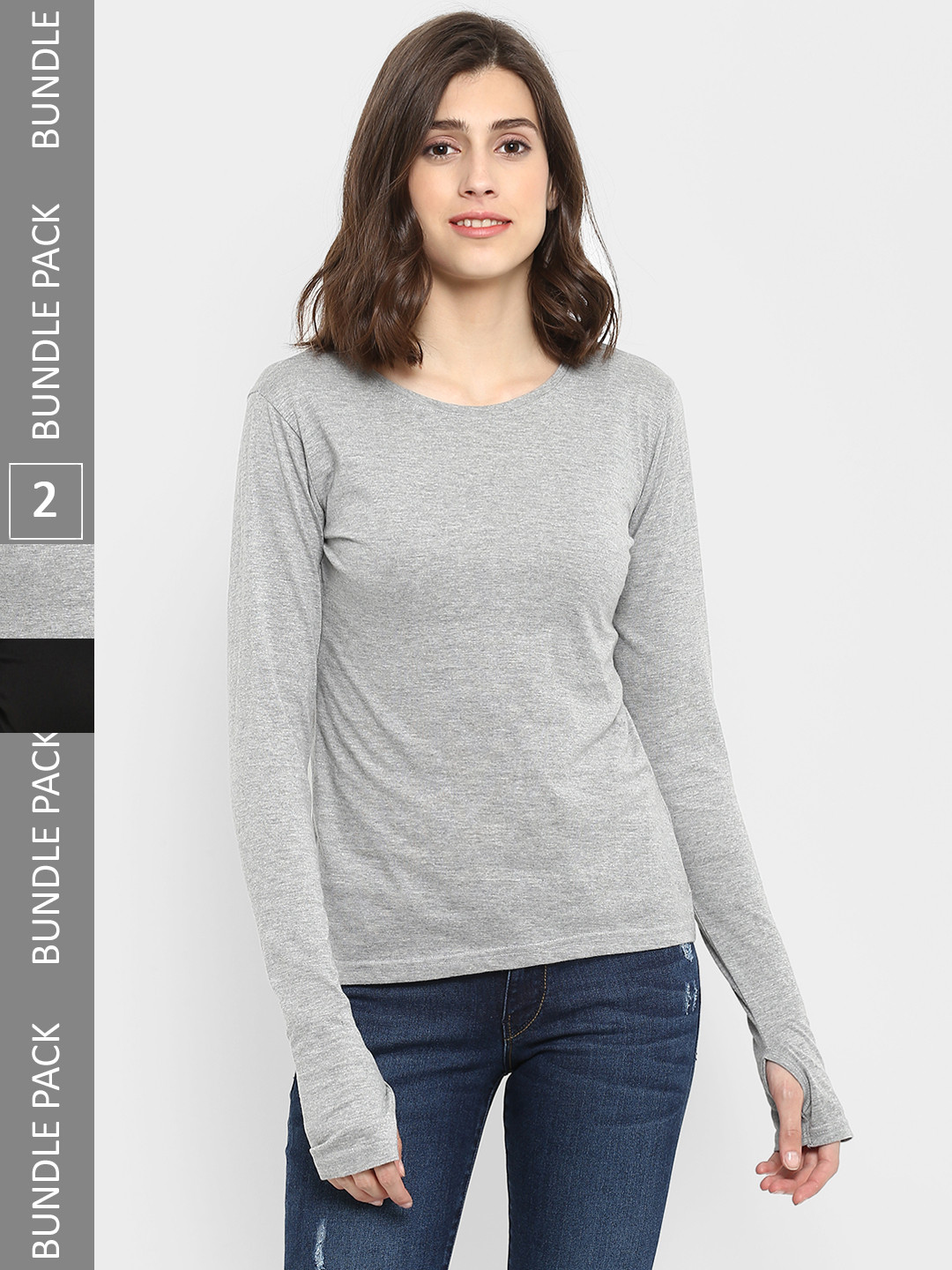 appulse Women Pack Of 2 Black & Grey Slim Fit T-shirts