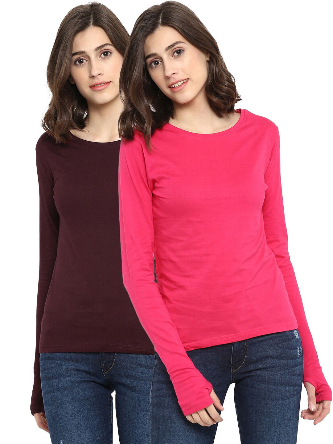 appulse Women Maroon and Pink Pack of 2 Slim Fit T-shirt