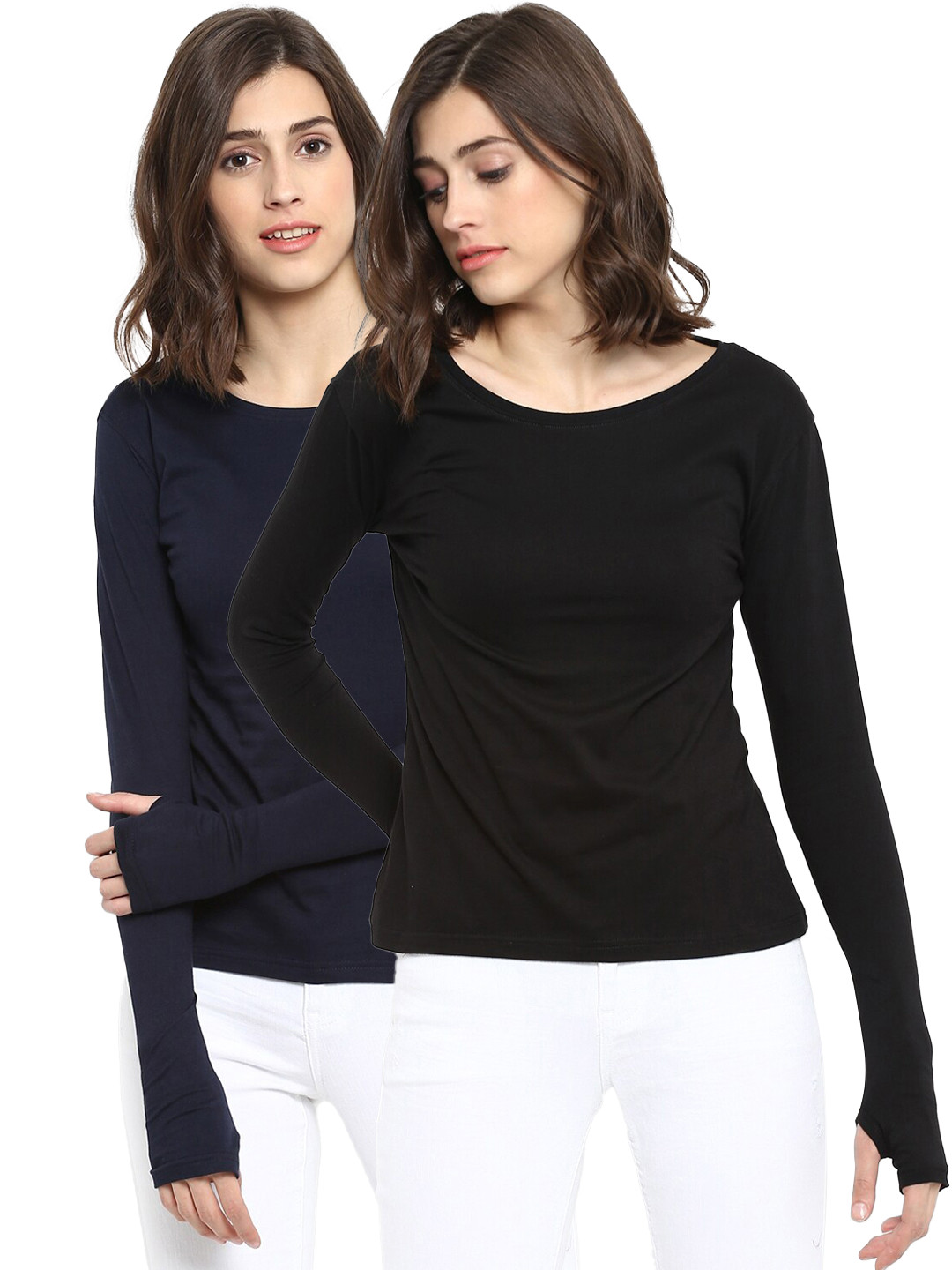 appulse Women Pack Of 2 Navy Blue & Black Slim Fit T-shirts