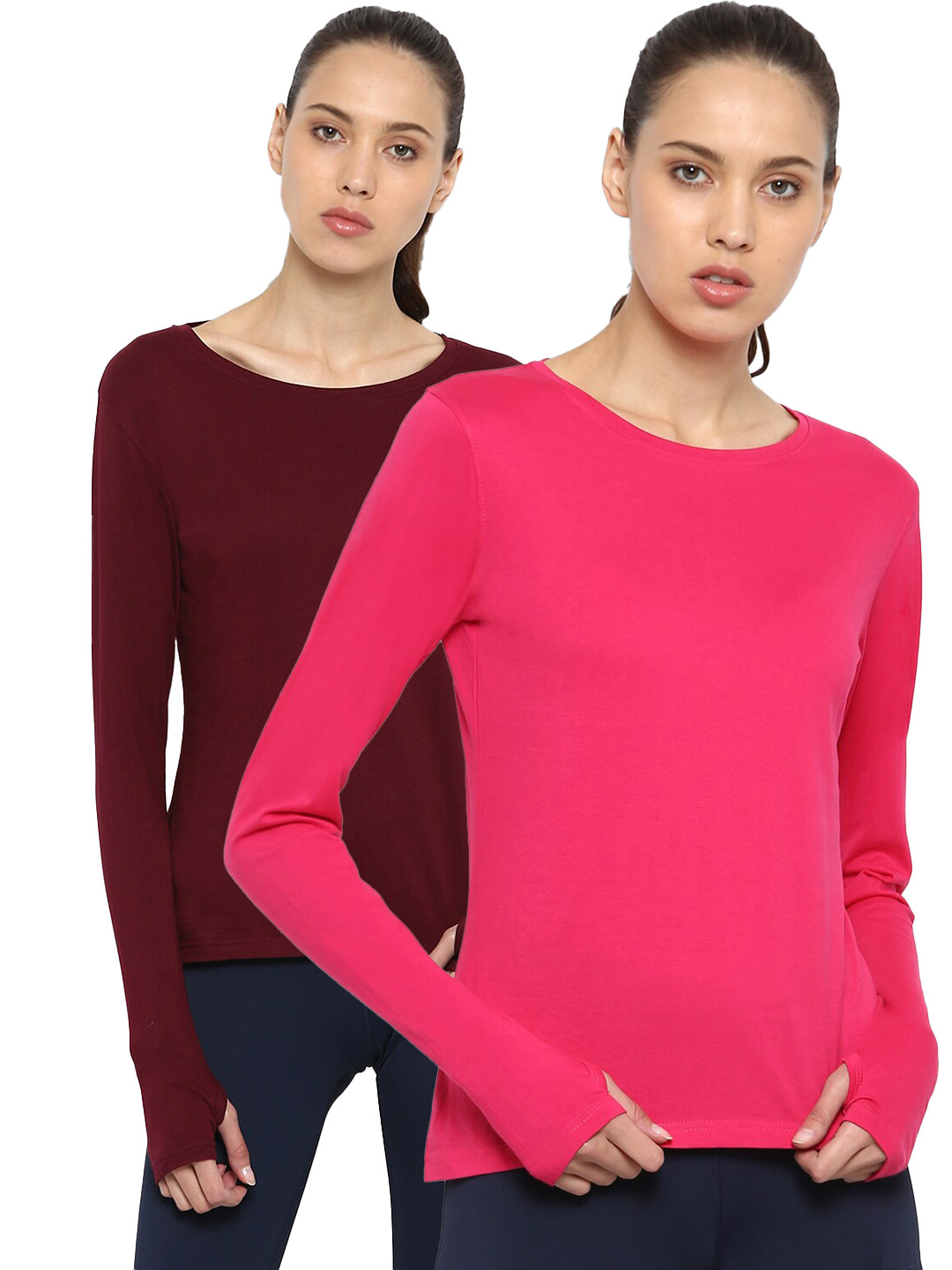 appulse Women Maroon and Pink Pack of 2 Slim Fit T-shirt