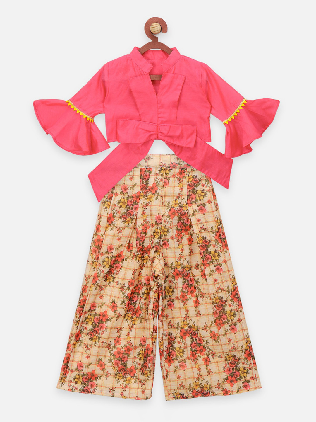 LilPicks Girls Pink & Beige Top with Palazzos