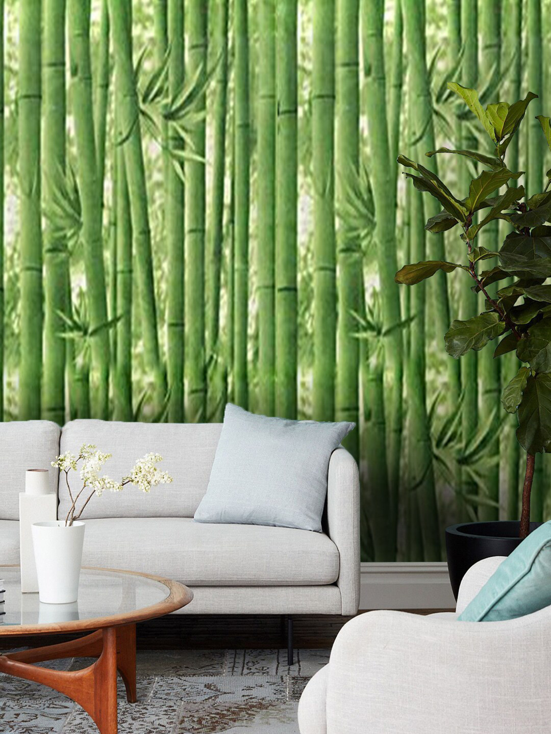 Jaamso Royals  Green Self-adhesive & Waterproof Bamboo Tree Wallpaper