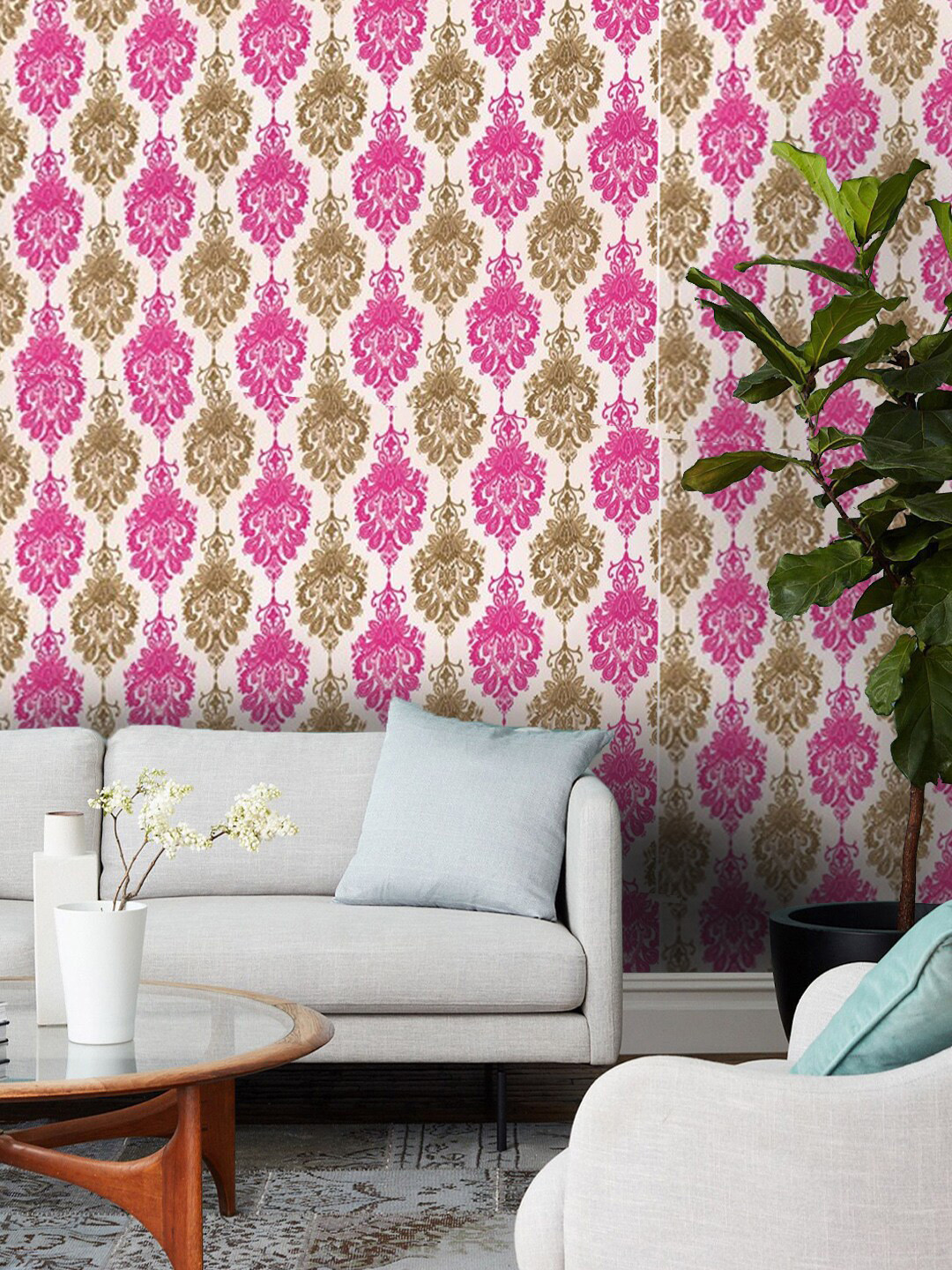Jaamso Royals Pink & Brown Printed Self-Adhesive & Waterproof Wallpaper