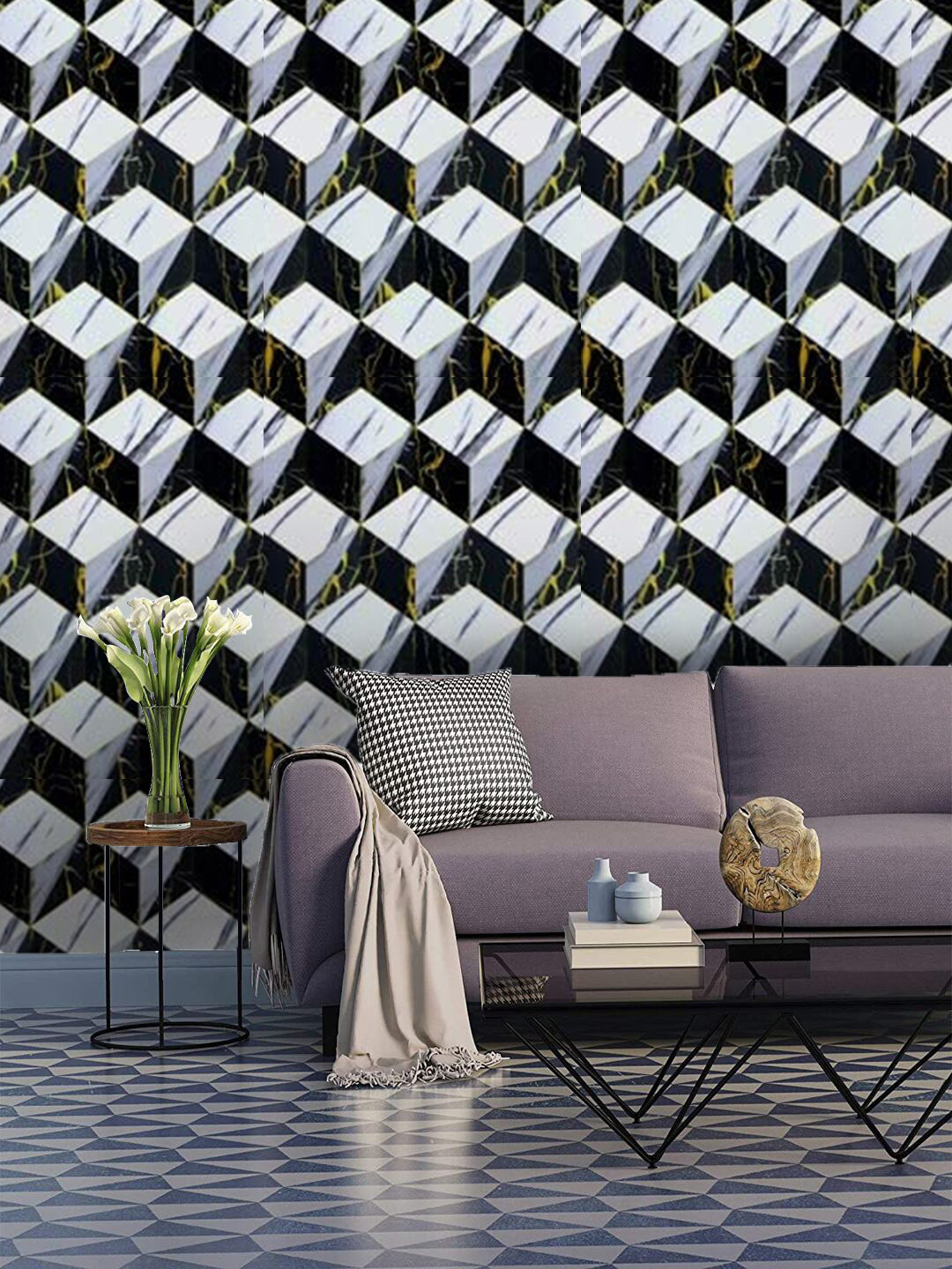 Jaamso Royals Black & White 3D Marble Self-Adhesive Waterproof Wallpaper