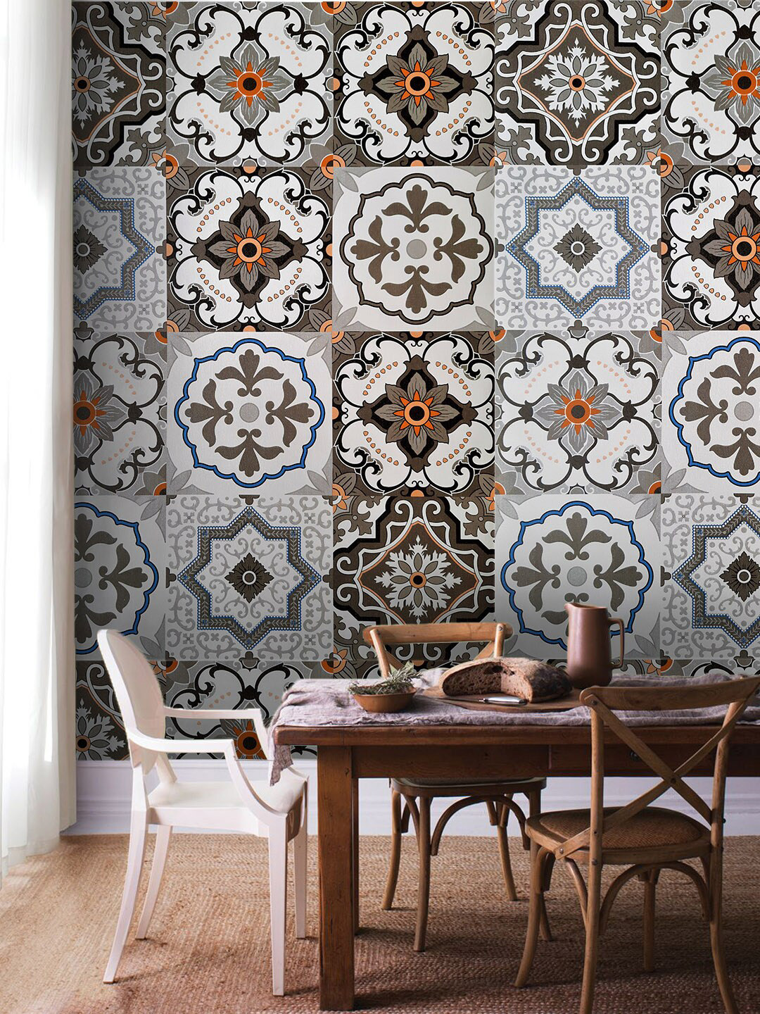 Jaamso Royals Multicoloured Self-adhesive & Waterproof Mexican Tiles Wallpaper
