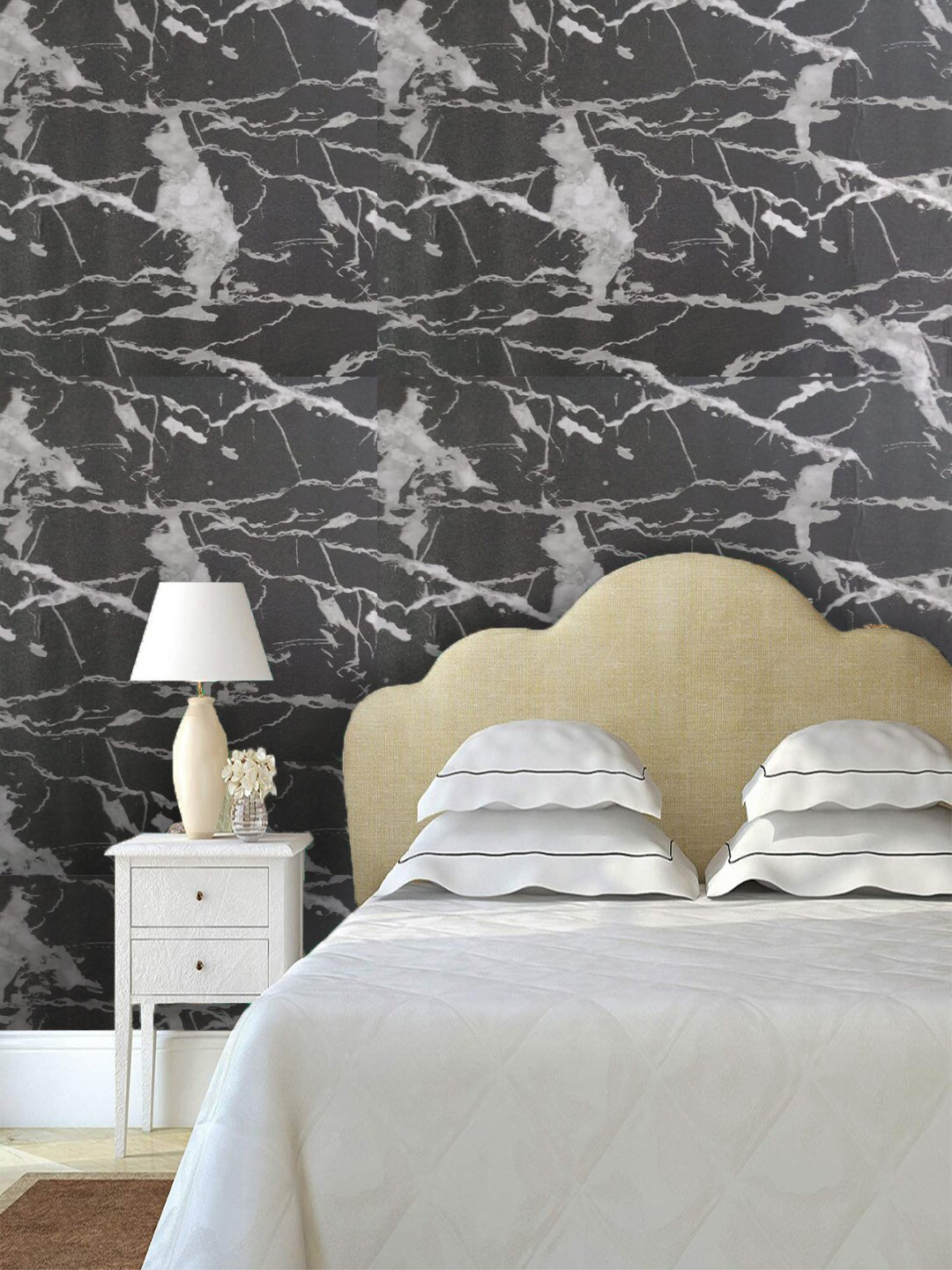 Jaamso Royals Black Printed Self-Adhesive & Waterproof Wallpaper